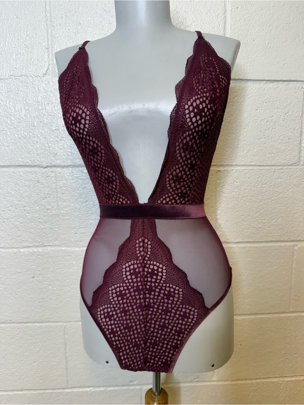 Victoria's Secret Plum Lace Deep V Bodysuit